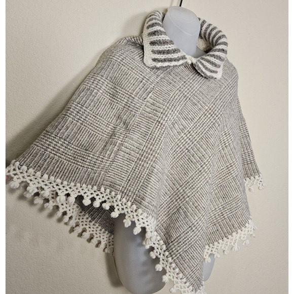 Wool Poncho Cape Fringe Handmade in Mexico Vintage Crochet Hippie Boho Lagenlook - Picture 5 of 14
